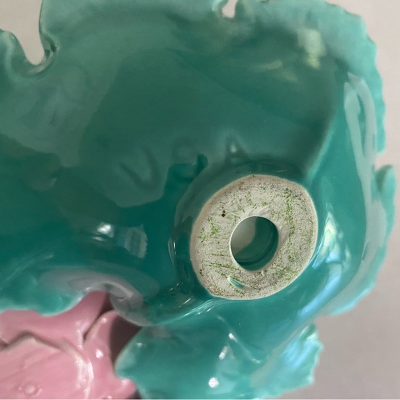 Vintage Enchanto candy dish turquoise leaves (cabbage?) and pink rose - Picture 15 of 16